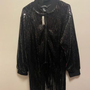 Sequin Fringe Bomber Jacket from Ashley Stewart